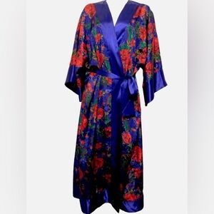 Victorias Secret Vintage Gold Label Floral Jacquard Kimono Robe Long Purple M/L
